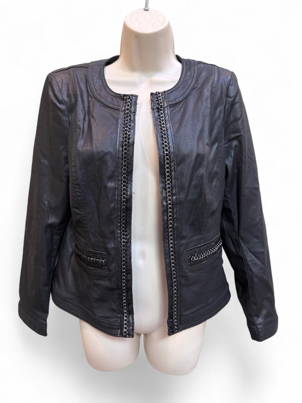 White House Black Market Black Coated Chain Moto Jacket Size 6
